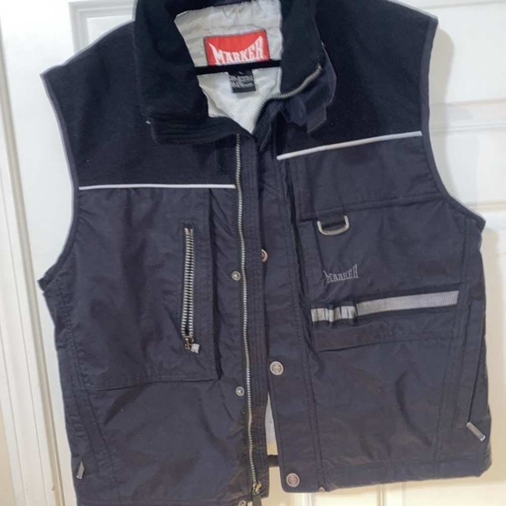 Marker Black Men's Vest L Outerwear Protection,zip Pockets Inside And Out 3704